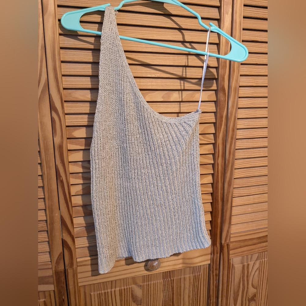 Beige knit one shoulder sweater tank